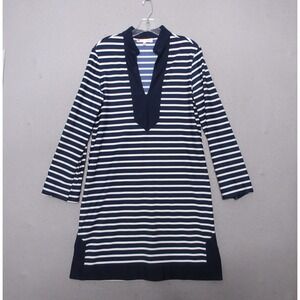 Jude Connally Kate Dress Large Shift Navy Blue Stripe Jude Cloth Nautical V Neck